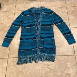 Blue/green, mint, and black striped long cardigan